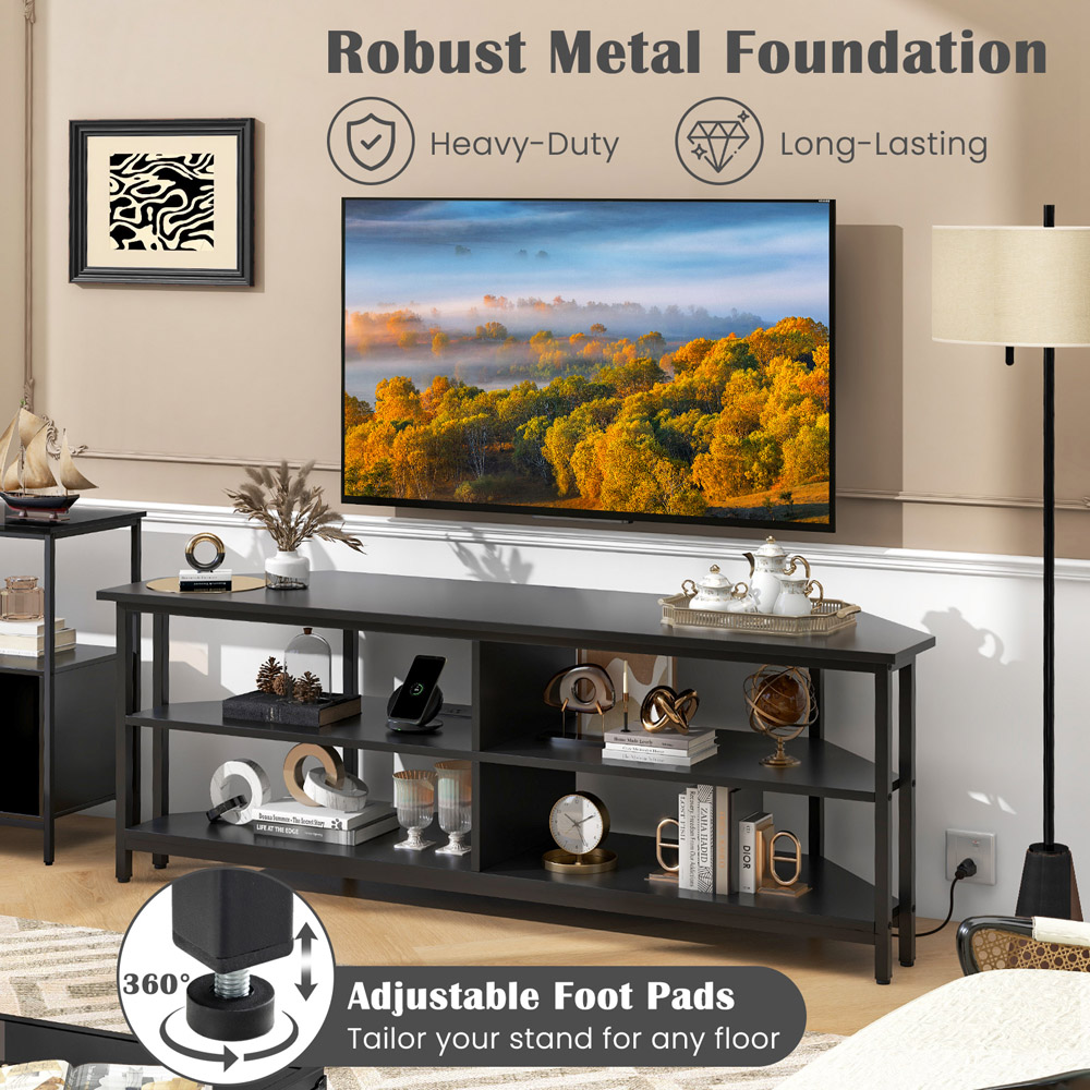 Costway 4 Shelf Black Corner TV Unit with AC Outlet Image 8