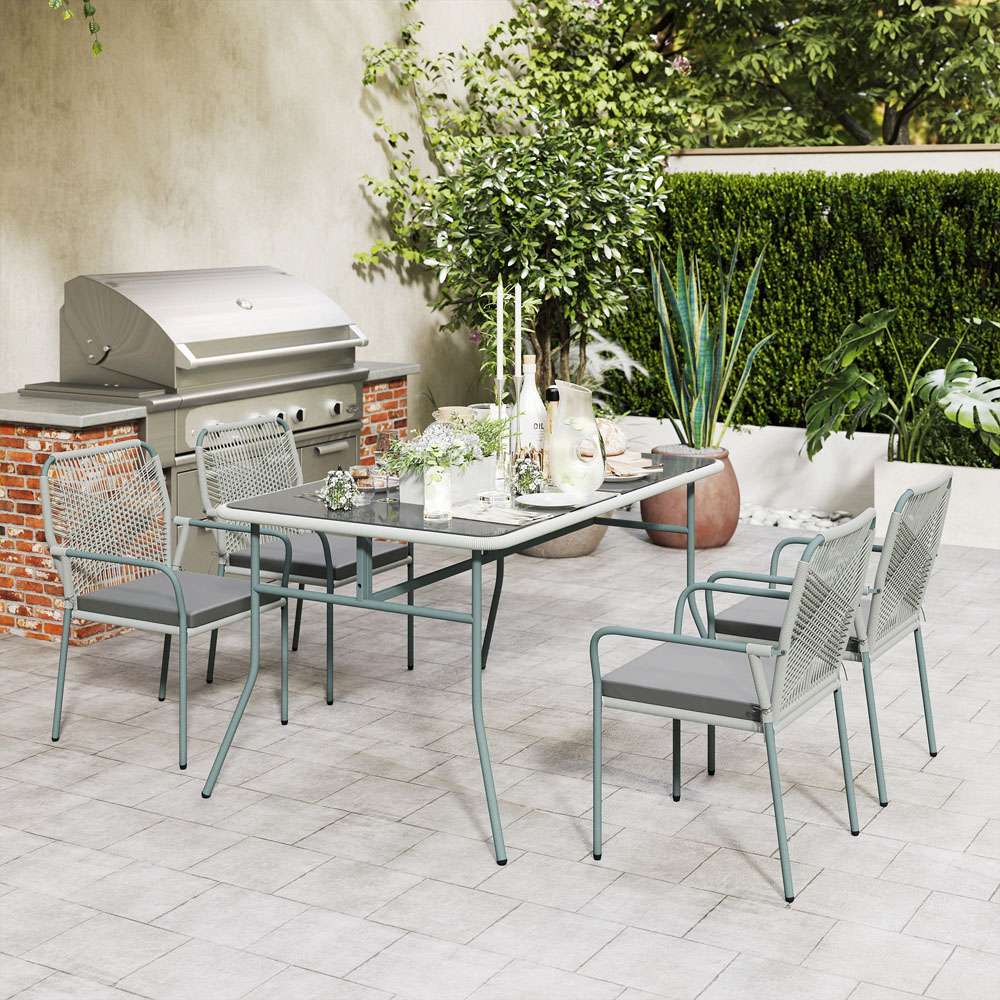 Outsunny 4 Seater PE Rattan Garden Dining Set Light Grey Image 1