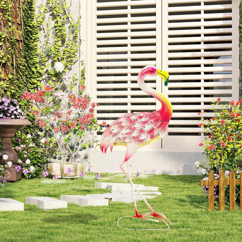 Outsunny Pink Metal Flamingo Garden Ornament with Stake Image 3