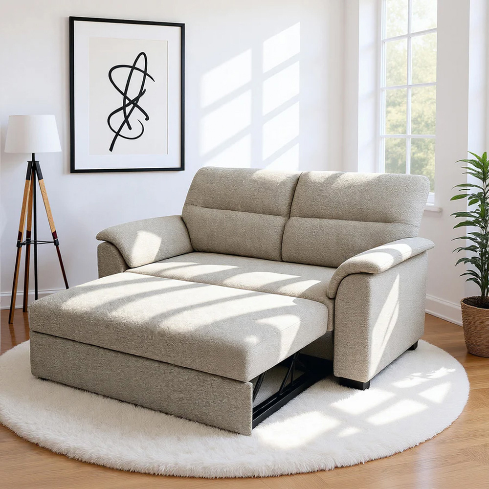 HGD Tivoli 2 Seater Oatmeal Woven Boucle Pull-Out Sofa Bed Image 7