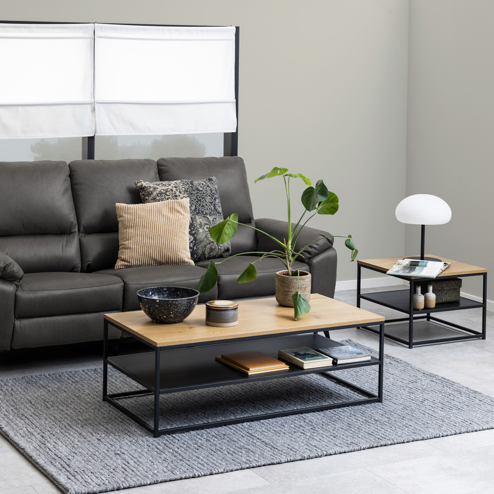 Florence Gila Single Shelf Oak and Black Coffee Table Image 9
