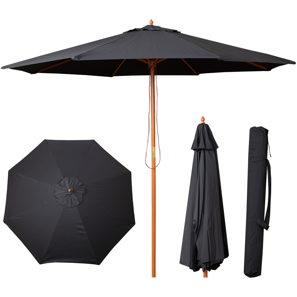 Samuel Alexander Black Wooden Garden Sun Shade Parasol with Carry Bag 2.7m Image 3