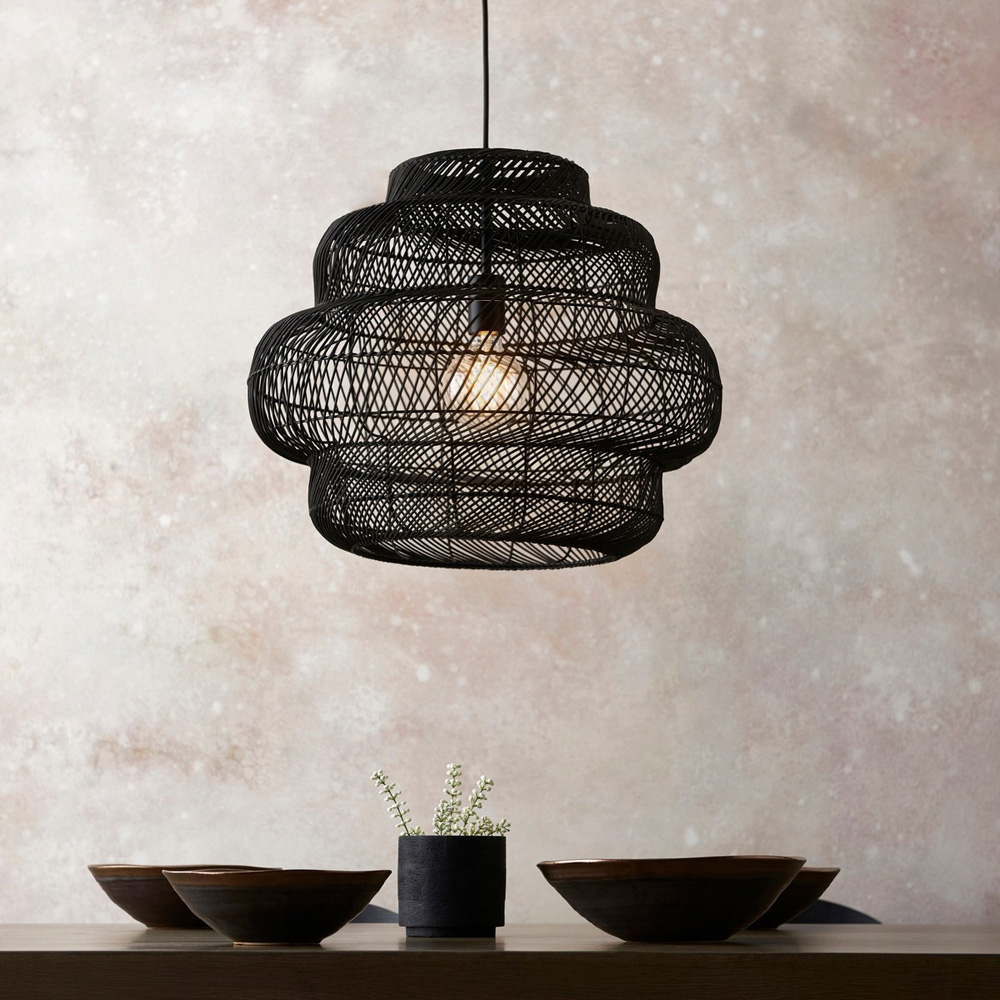 Merano Piacenza Black Rattan and Matt Black Pendant Light Image 7