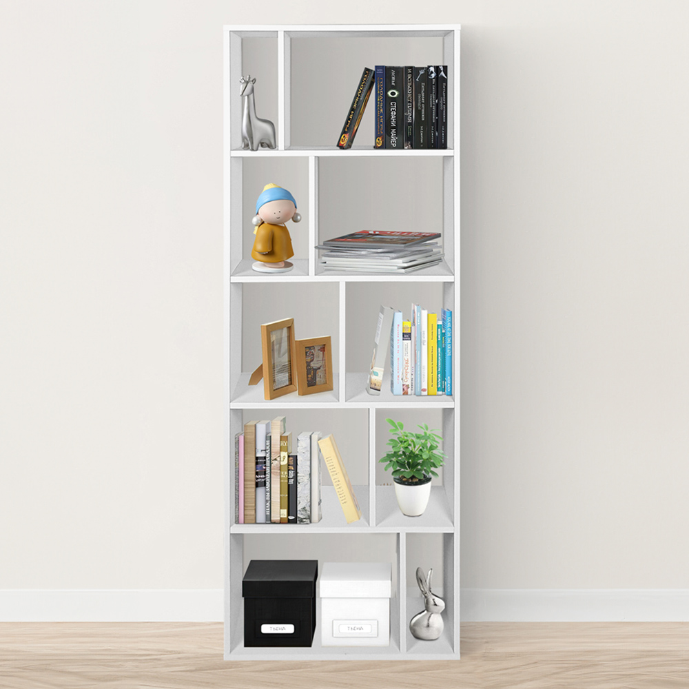 Costway 10 Shelf White Wood Bookshelf Image 1
