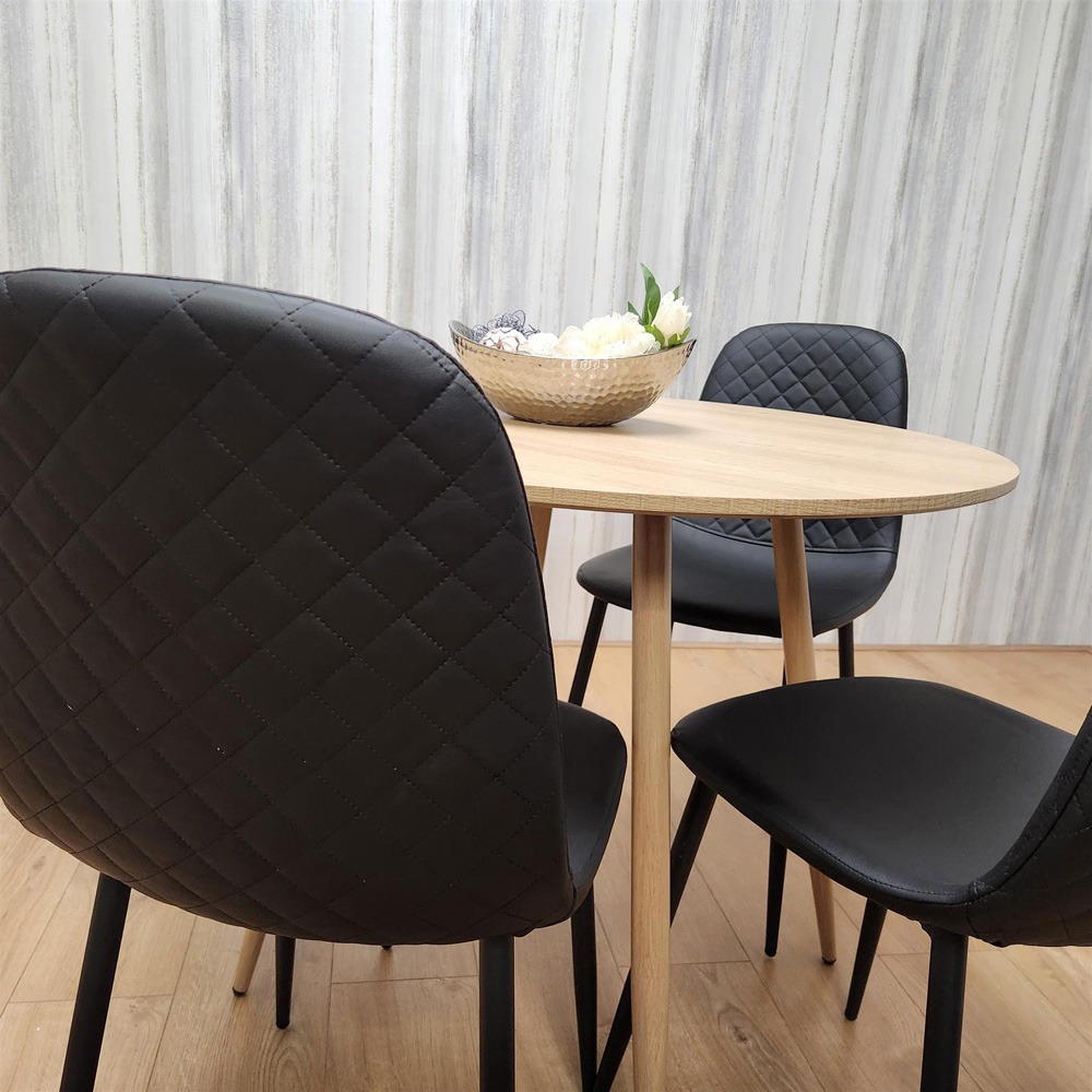 Kosy Koala 4 Seater Faux Leather Round Dining Set Wood Effect and Black Image 4