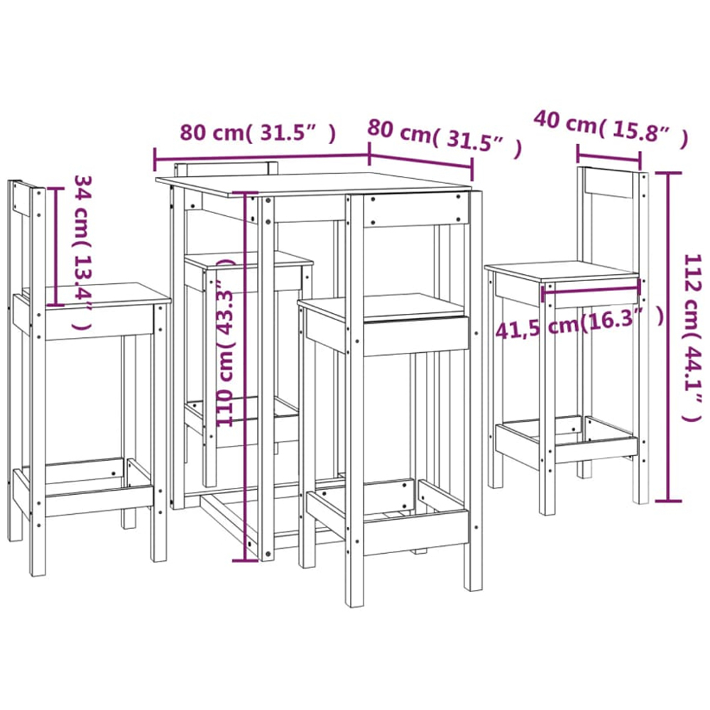 vidaXL 4 Seater Natural Solid Pine Wood Bar Table Set Image 9