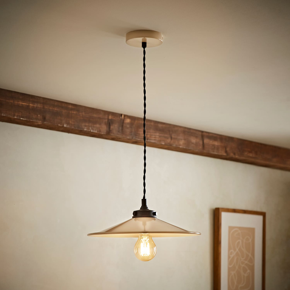 ValueLights Hampstead Natural Rolled Edge Tapered Pendant Light with Bulb Image 2