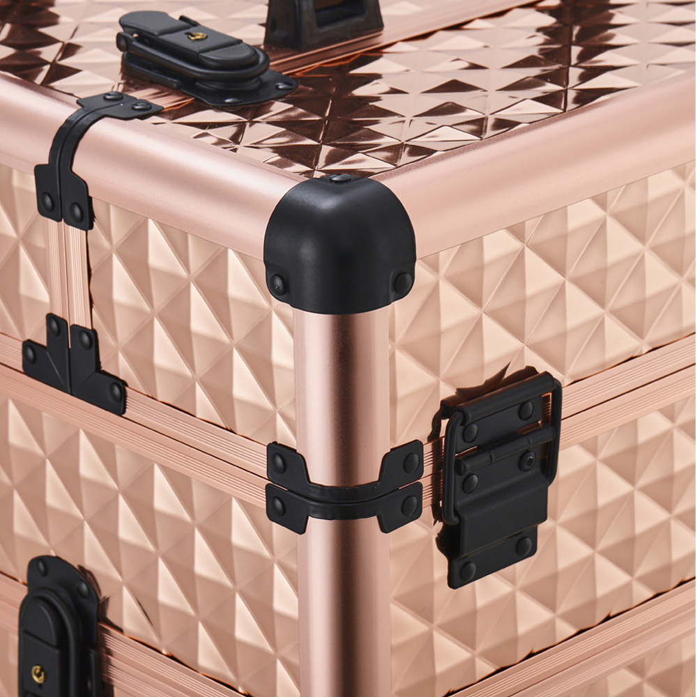 Living and Home Rose Gold Diamond Pattern Makeup Train Trolley Case Image 6