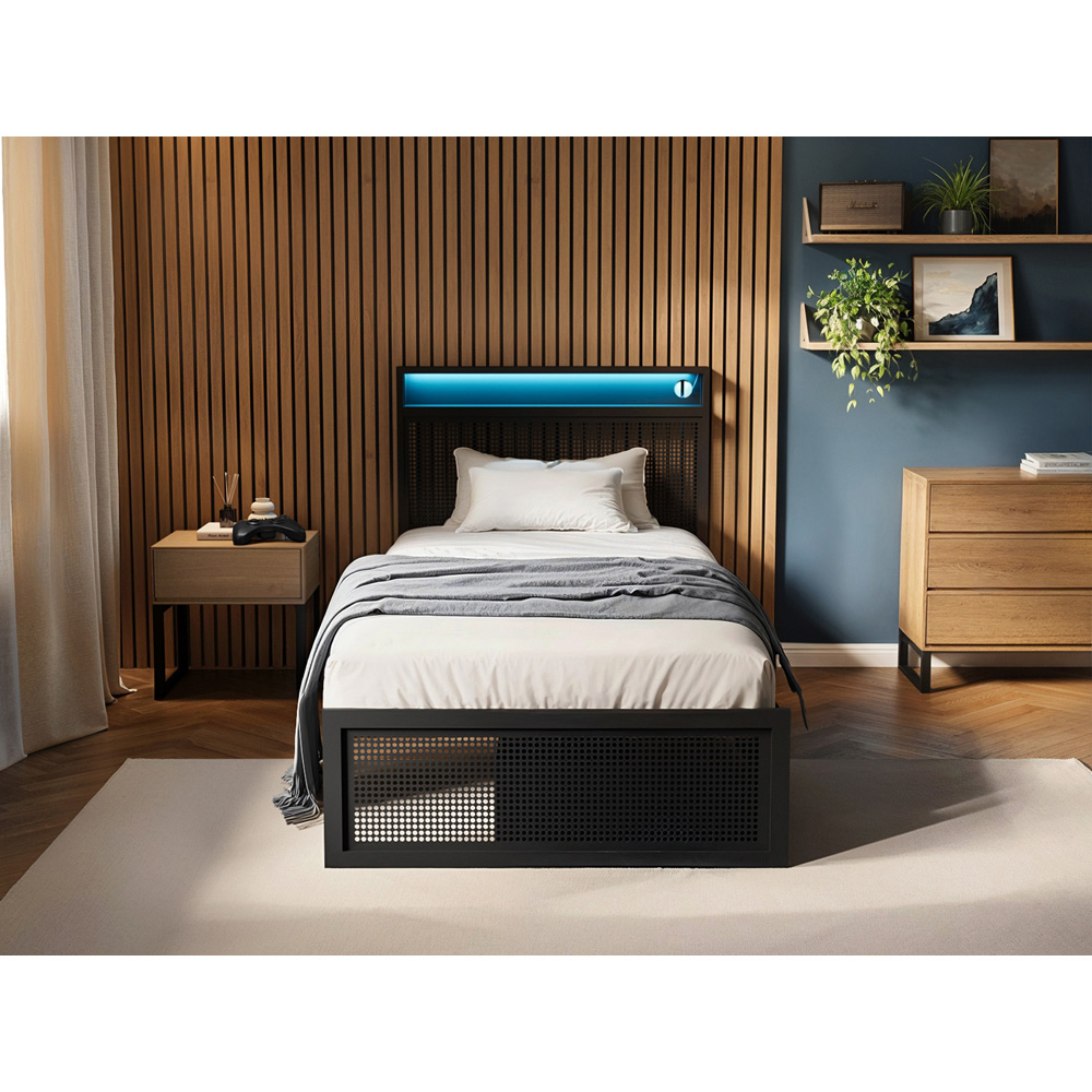 Flair Callan Single Black Metal Bed Frame with Storage and LED Image 4