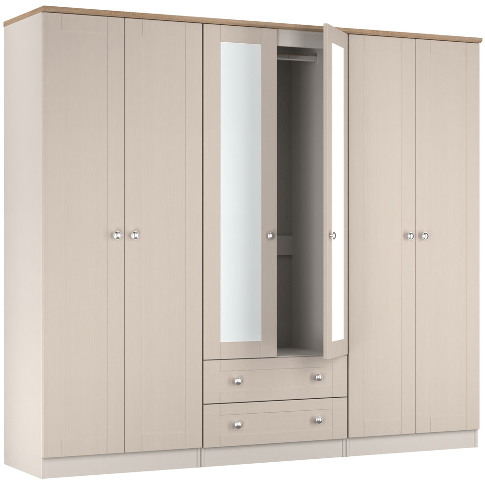 Crowndale Sussex 6 Door 2 Drawer Kashmir Ash and Bardolino Oak Tall Mirror Wardrobe Ready Assembled Image 5