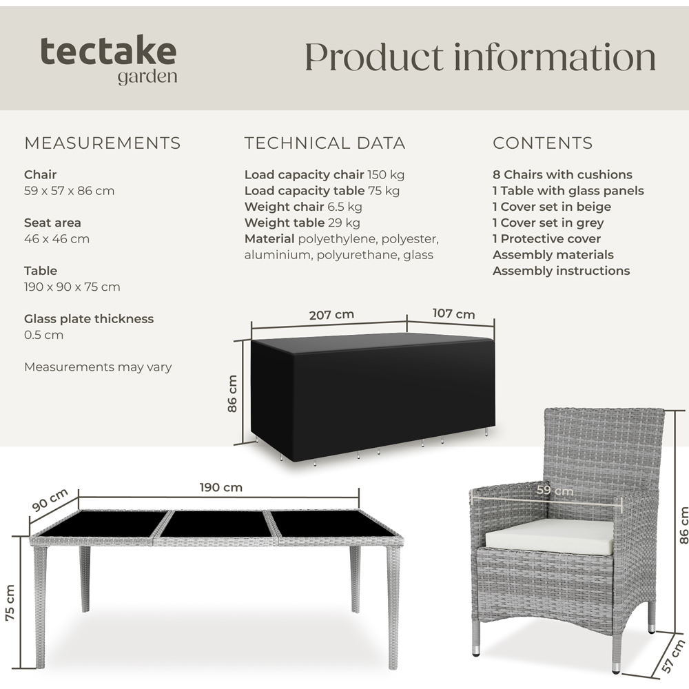 tectake Menorca 8 Seater Rattan Garden Dining Set Light Grey Image 9