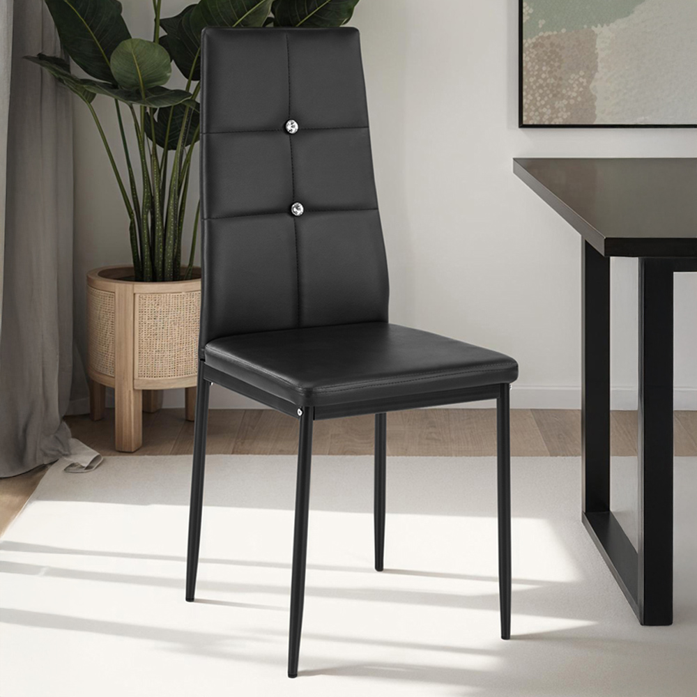 tectake Set of 4 Black Rhinestone Highlight Dining Chairs Image 1