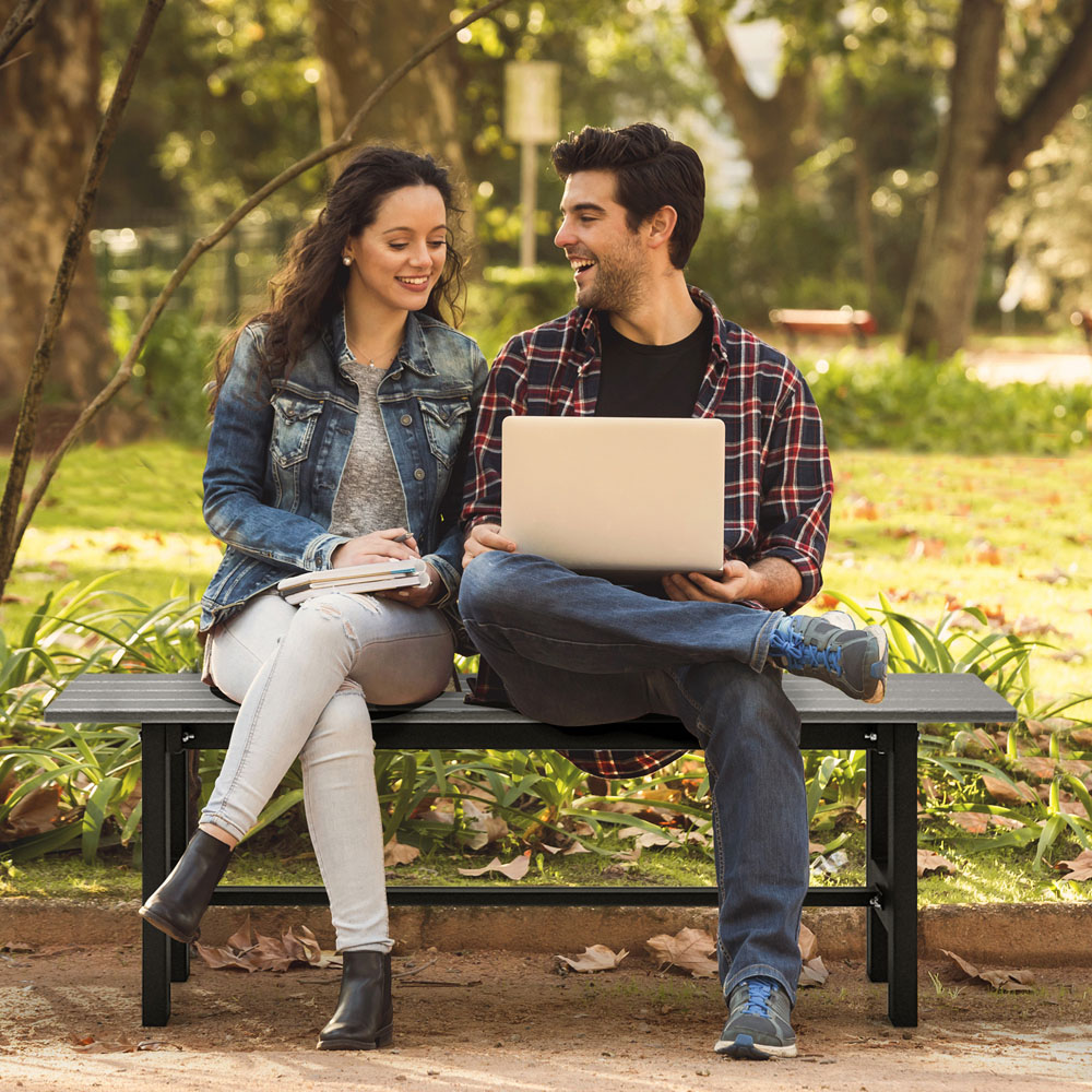 Costway 2 Seater Grey Outdoor Bench with Slatted Seat Image 3