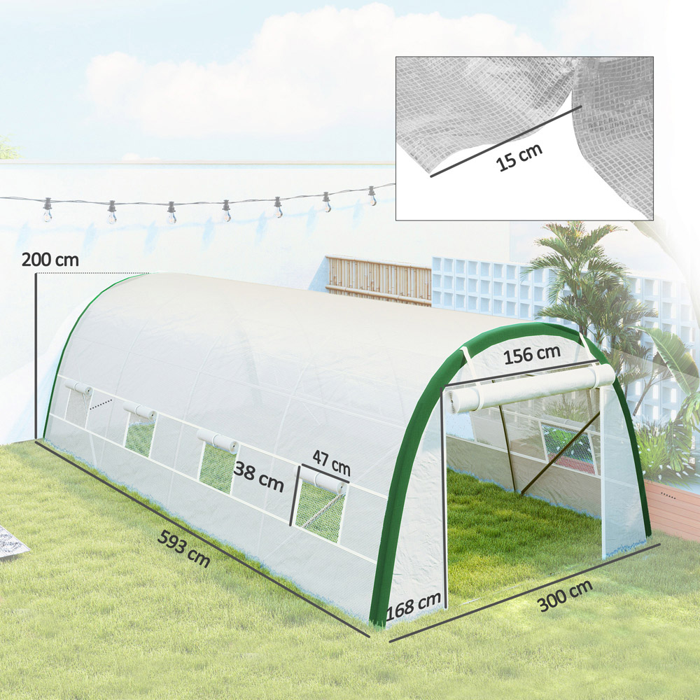 Outsunny White Large Polytunnel 6.5 x 19.4ft Walk-in Greenhouse with PE Cover Image 9