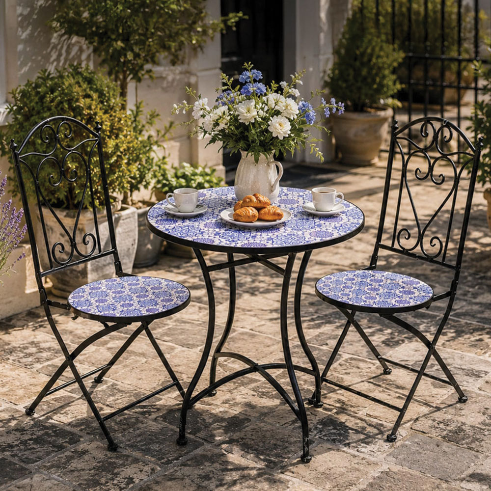 Shatchi Porto 2 Seater Mosaic Ceramic Tile Top Foldable Bistro Set Image 1
