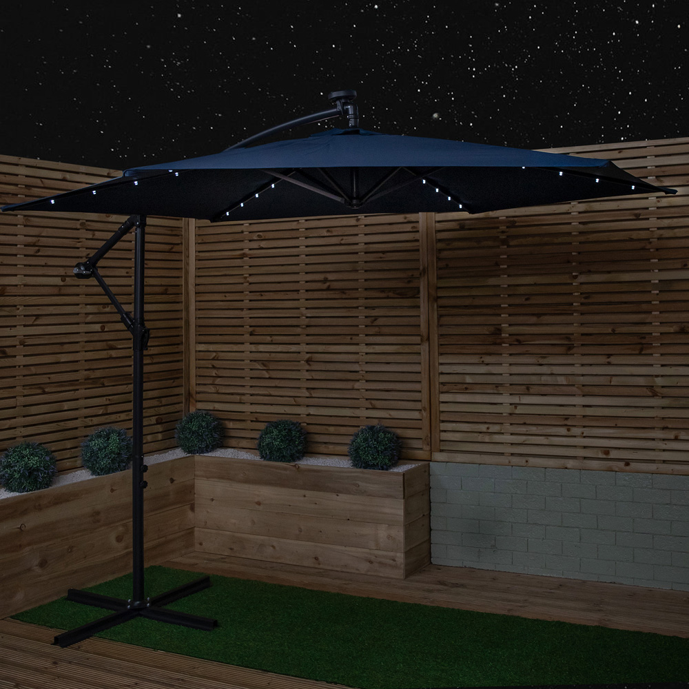 Samuel Alexander Blue Solar Powered Cantilever Garden Parasol with LED Lights 3m Image 3