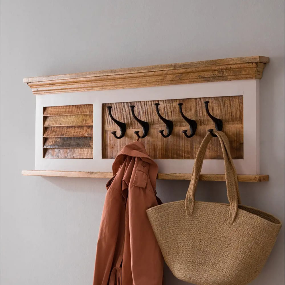 Brooklyn Alfie Single Door 2 Shelf Wooden Shoe Rack and Hanger Wall Hook Set Image 7