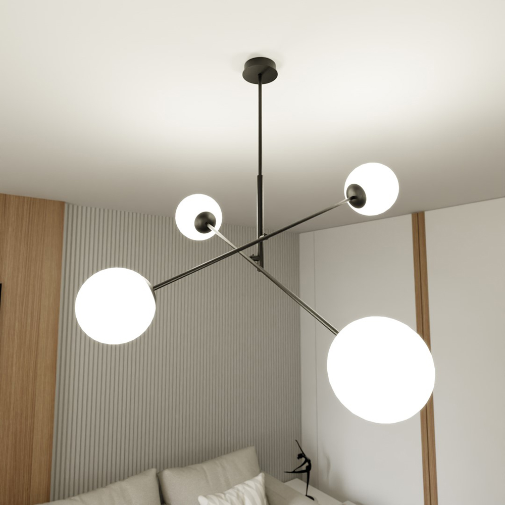 Emibig Linear 4 Light White Shade Black Pendant Lamp Image 2