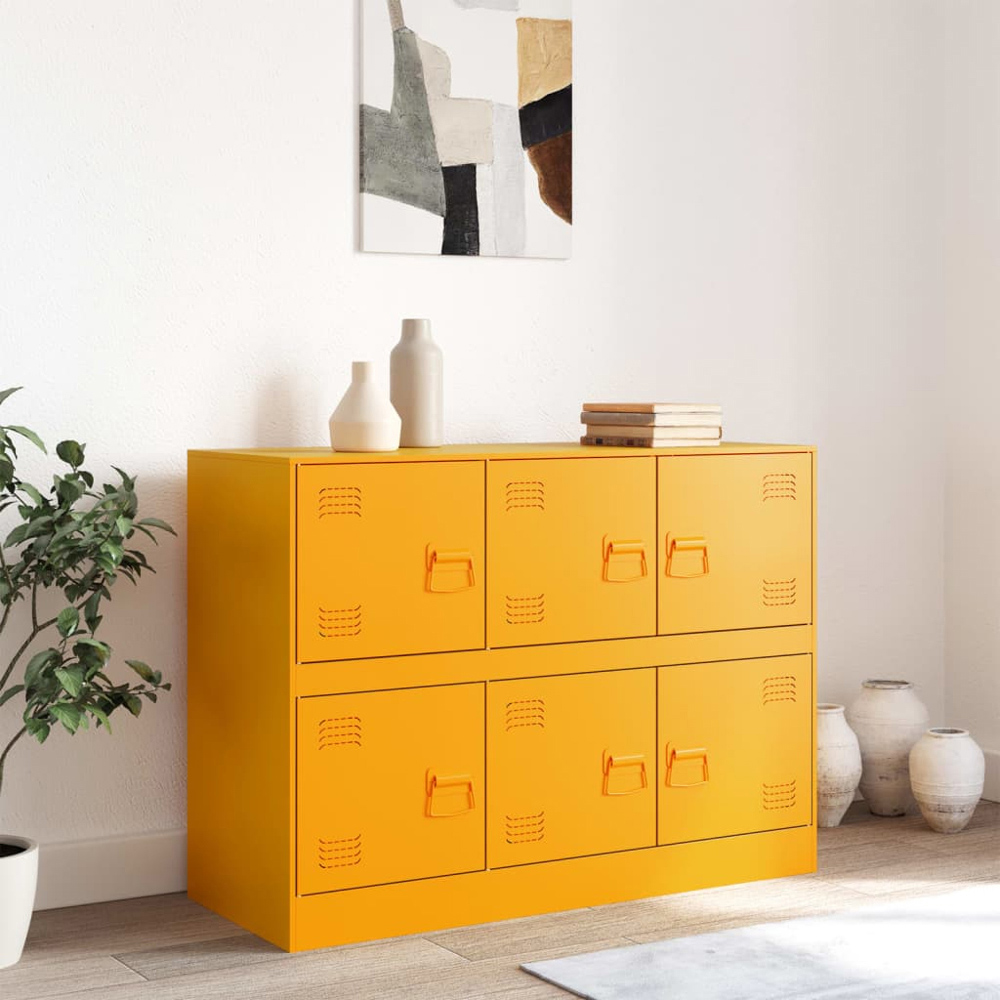 vidaXL 6 Door Mustard Yellow Metal Sideboard Image 9