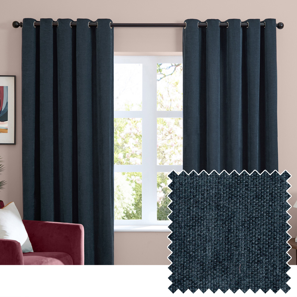 Furn Navy Soft Chenille Blackout Eyelet Curtains 229 x 183cm Image 6