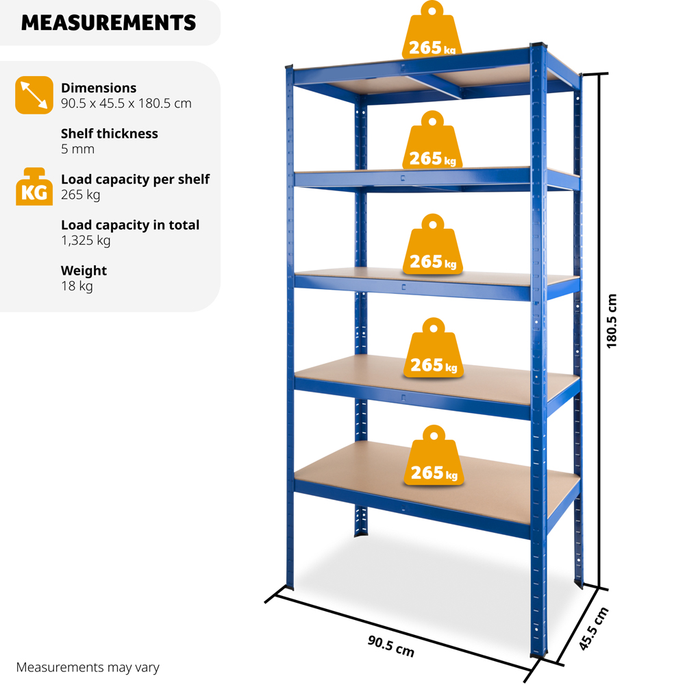 tectake 5 Tier Blue Heavy Duty Garage Shelving Unit Image 8