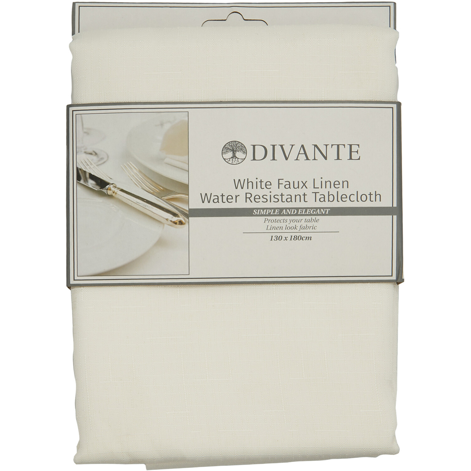 Divante White Linen Look Tablecloth 180 x 130cm Image 1