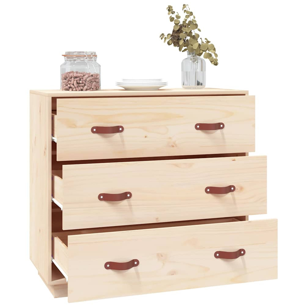 vidaXL 3 Drawer Natural Pine Wood Sideboard Image 6