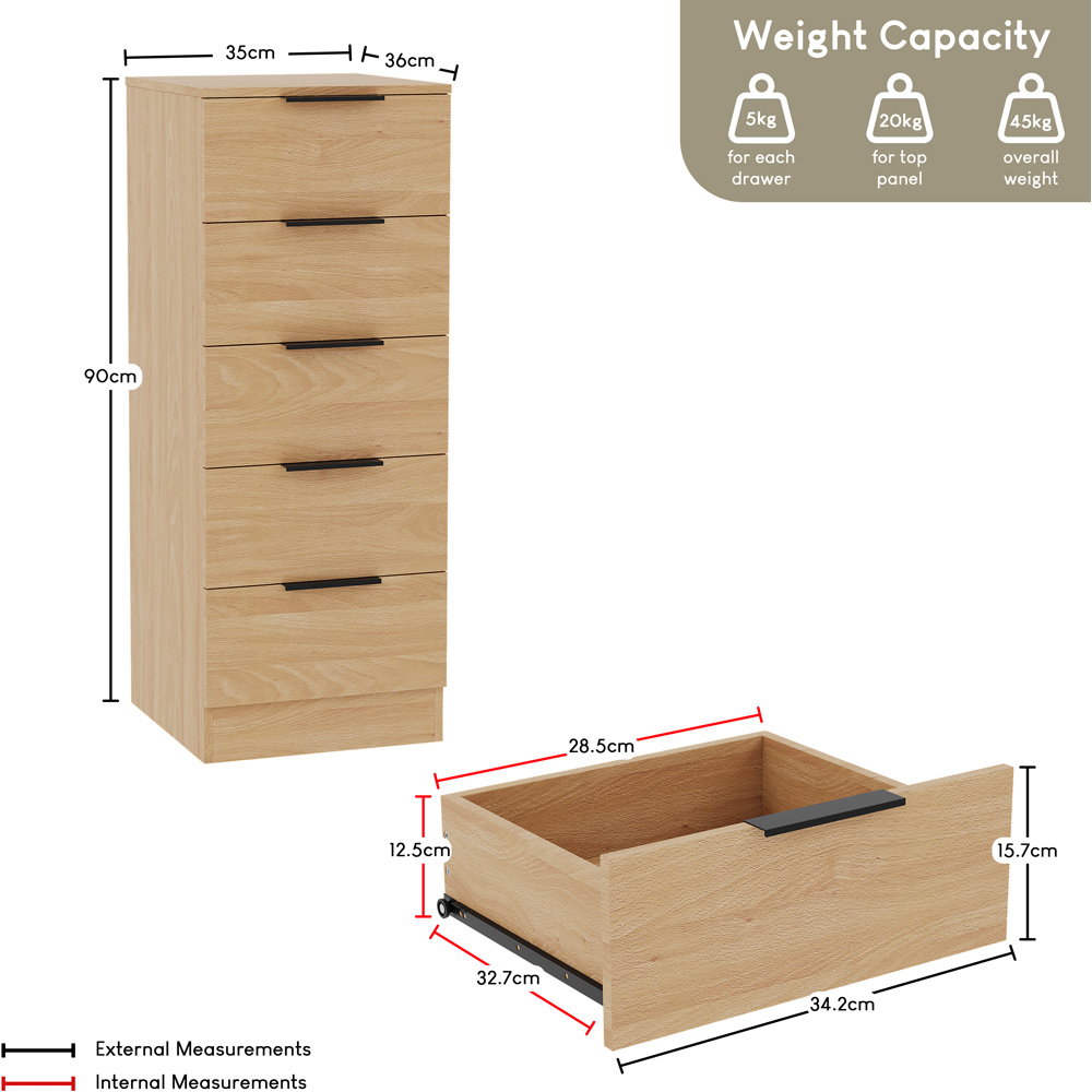 VIDA DESIGNS Trega 5 Drawer Pine Narrow Bedside Cabinet Image 9