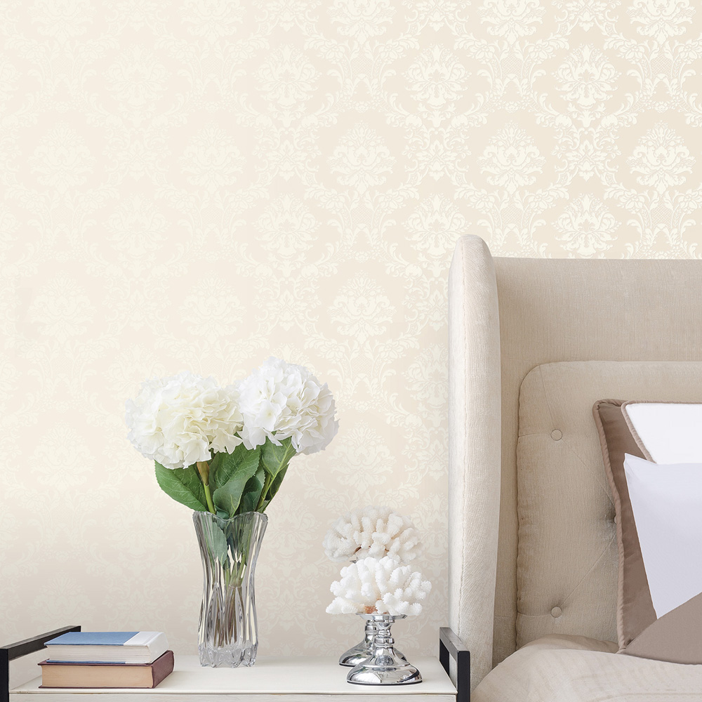 Galerie Simply Silks 4 Feathered Damask Ivory White Wallpaper Image 2