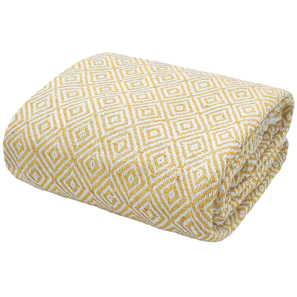 Velosso Ochre Diamond Pattern Cotton Woven Tasselled Throw 228 x 254cm Image 1