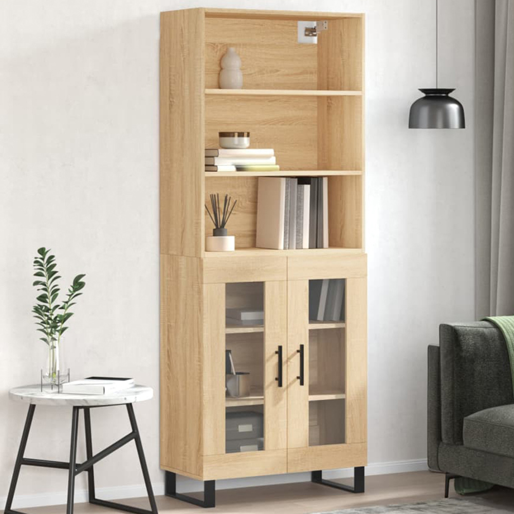 vidaXL 2 Glass Door 3 Shelf Sonoma Oak Highboard Image 1