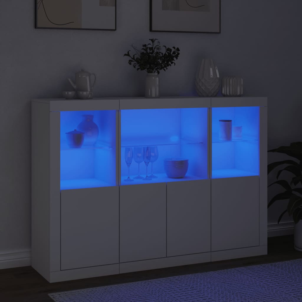 vidaXL 4 Door 6 Shelf White LED Sideboard 3 Piece Image 9