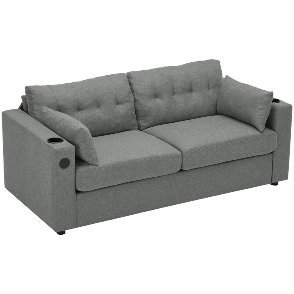 Living and Home 2 Seater Grey Linen Pull Out Sofa Bed with USB Port Image 2