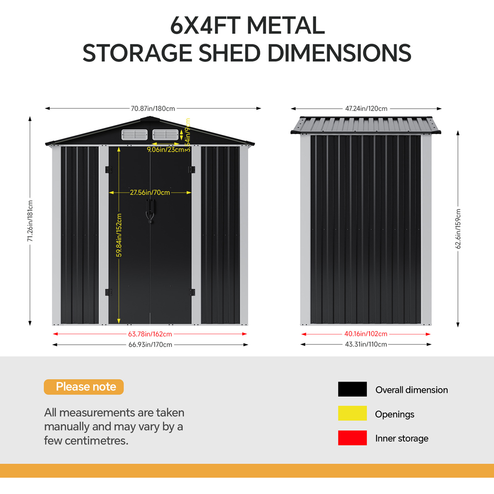 Living and Home 6 x 4ft Black Metal Apex Garden Storage Shed Image 8
