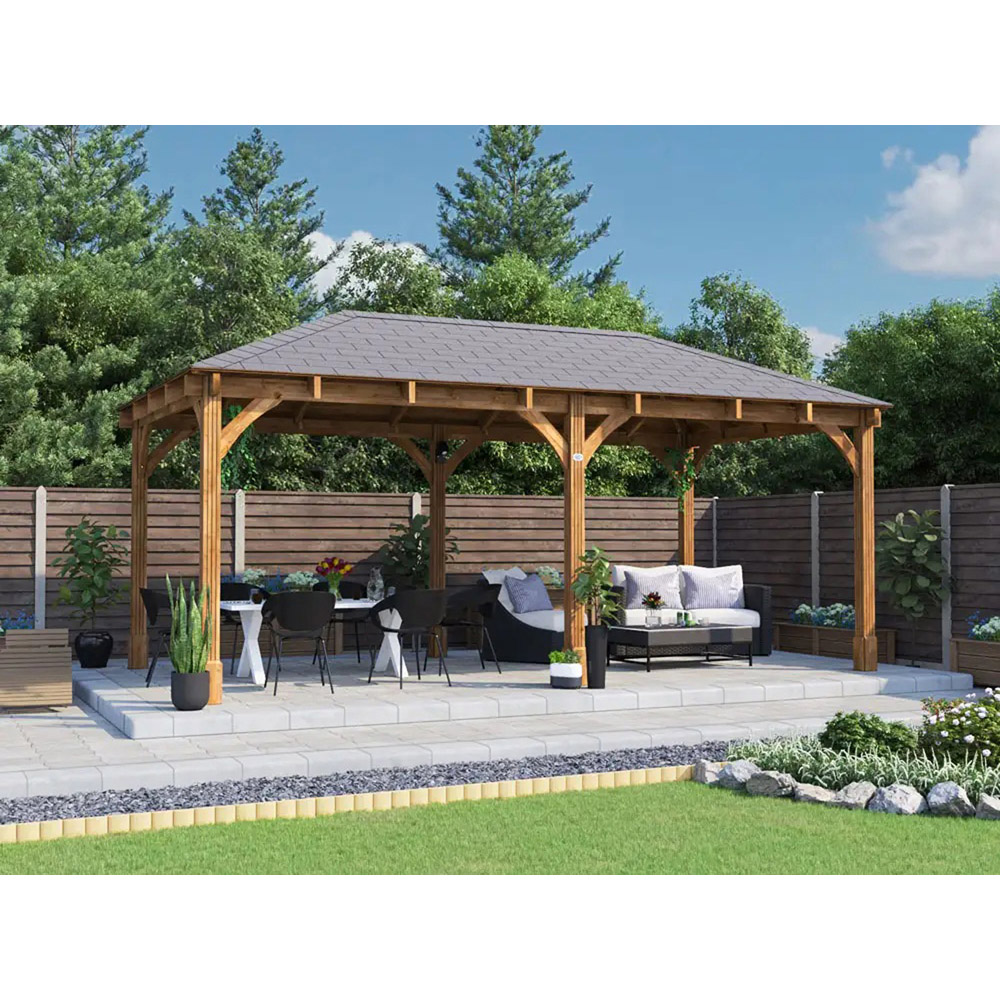Dunster House Leviathan 6 x 3m Brown Wooden Garden Gazebo with Heavy Duty Roof Shingles Image 3