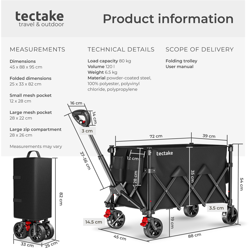 tectake RollRider 120L Black Folding Trolley with Telescopic Handle Image 9