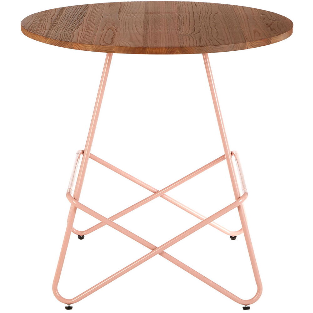 Premier Housewares 4 Seater Metal Round Dining Table with Elm Wood Tabletop Pink Image 3