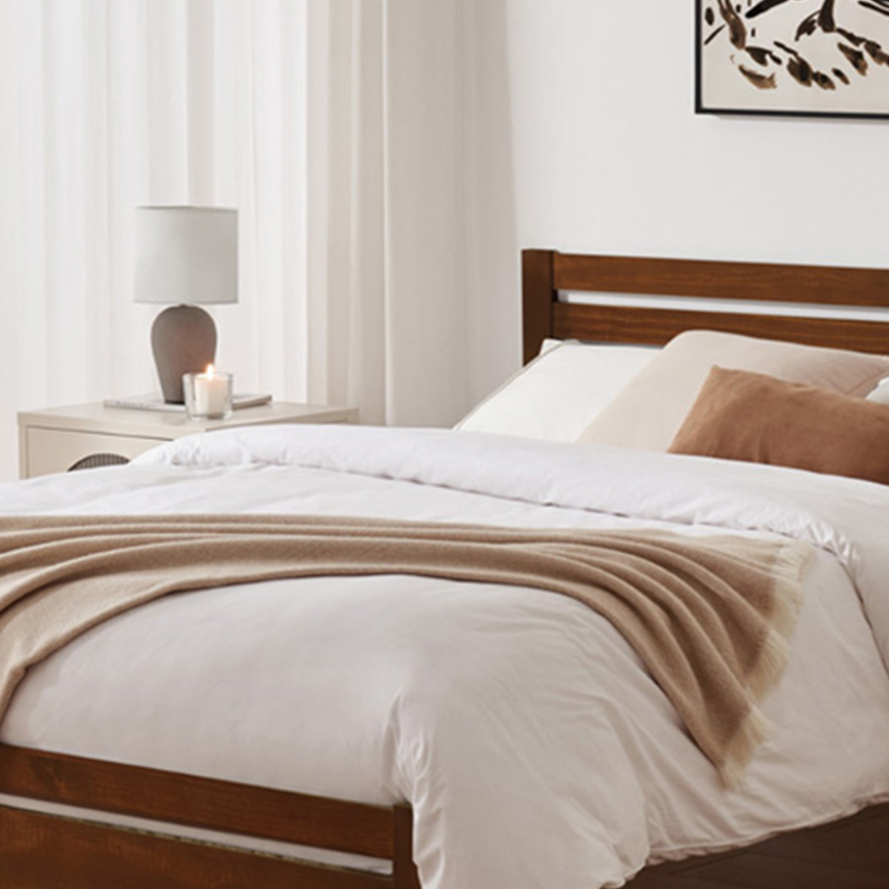 Furniturebox Cadhla King Size Walnut Stain Solid Pine Bed Frame Image 2