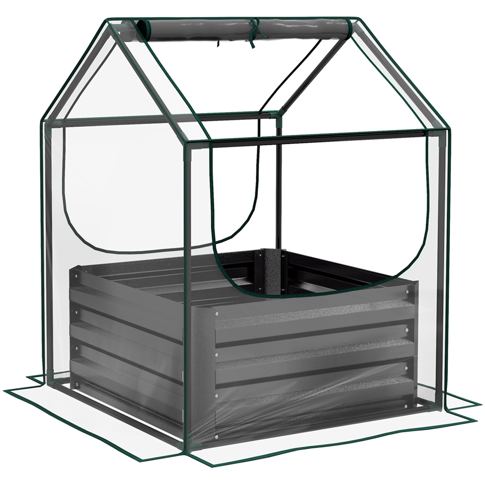 Outsunny Clear and Dark Grey Raised Garden Bed Planter with Greenhouse Image 1
