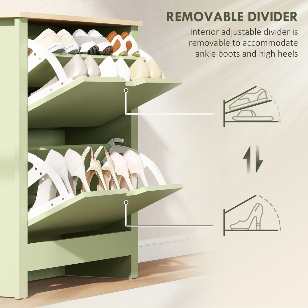 HOMCOM 2 Flip Down Drawer Charcoal Green Shoe Cabinet Image 6