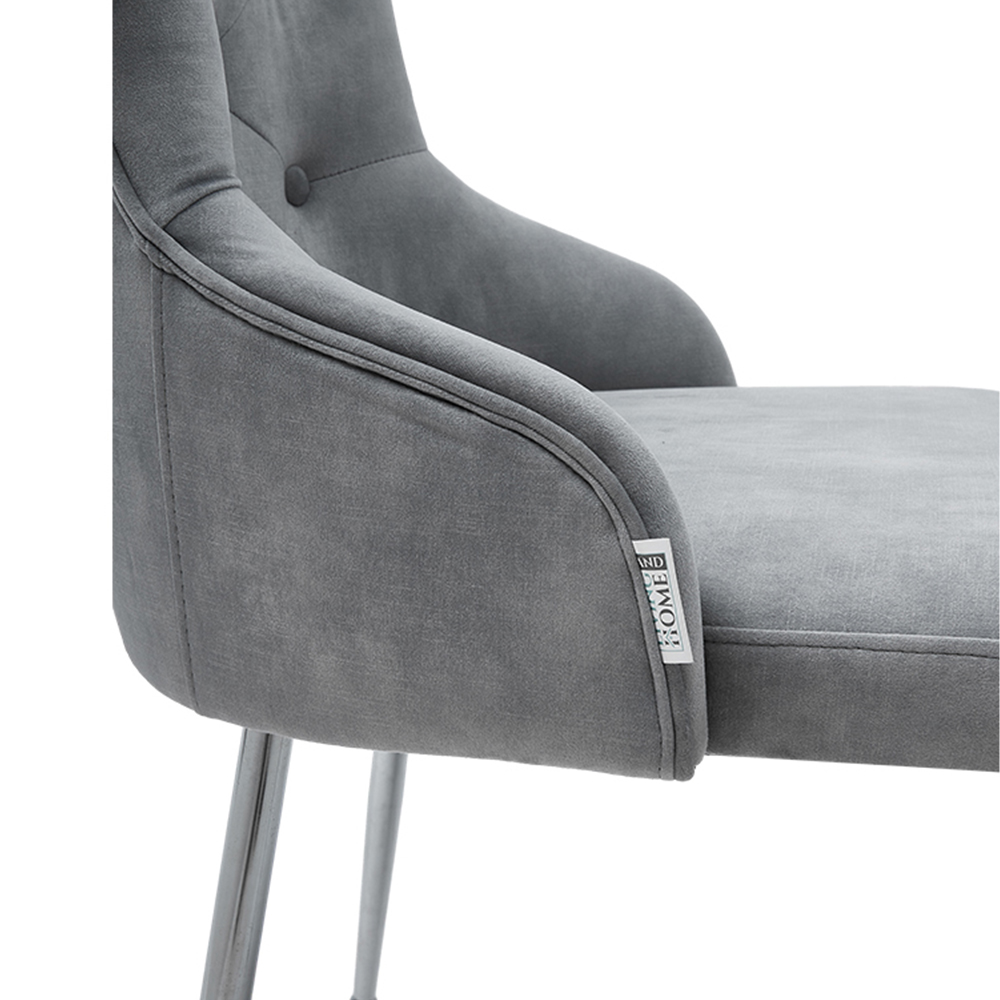 Living and Home Grey Velvet Tufted Dining Chair Image 6