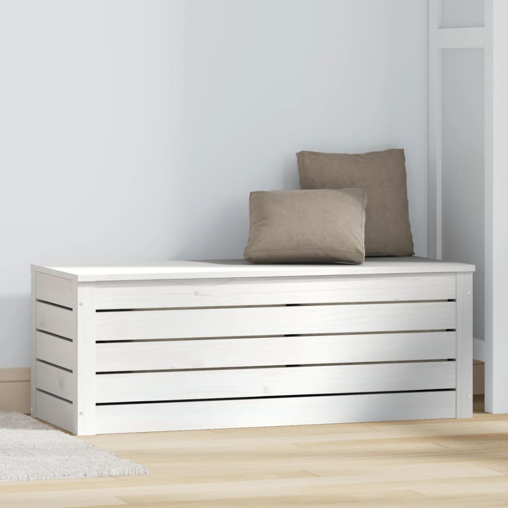 vidaXL White Solid Pinewood Large Storage Box Image 2