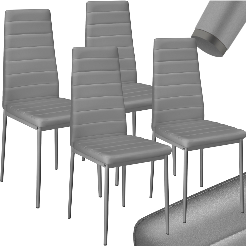 tectake Set of 4 Grey High Backrest Padded Dining Chair Image 2