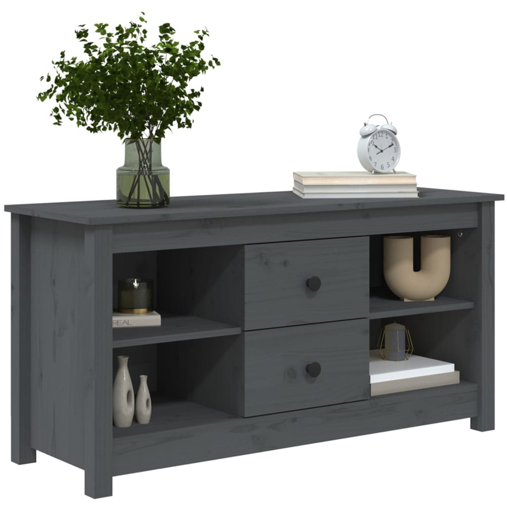 vidaXL 2 Drawer 2 Shelf Grey Solid Pine TV Cabinet Image 6