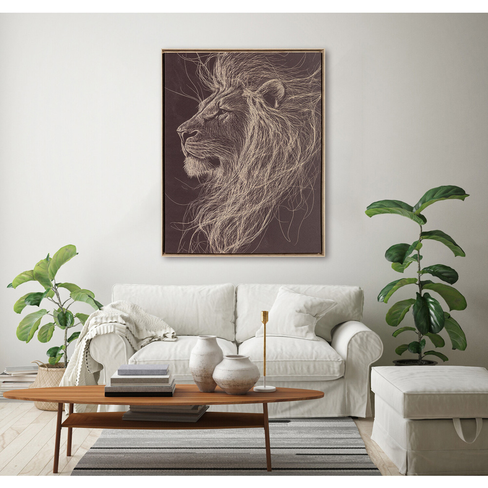 Gold Lion Sketch Effect Framed Canvas Image 2