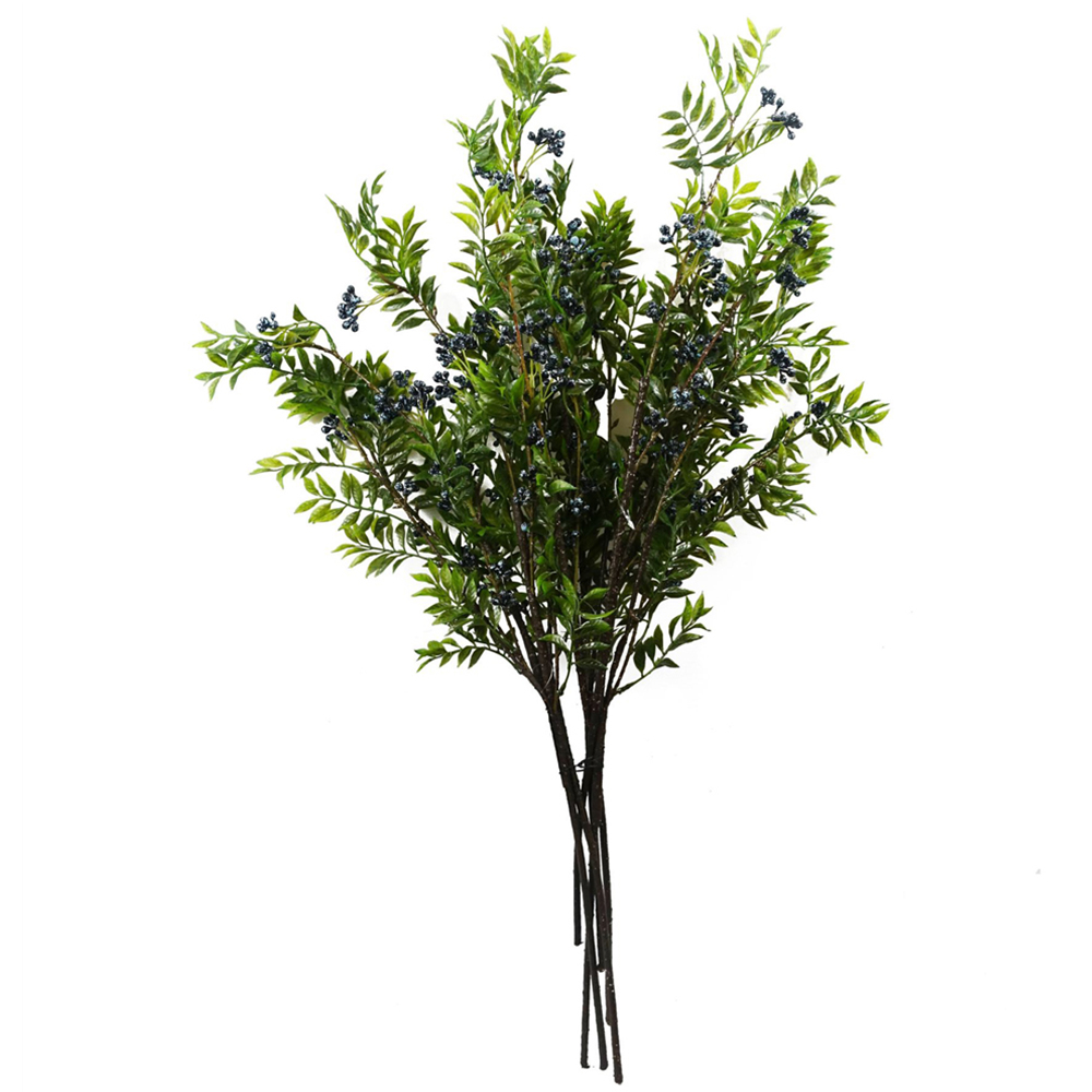 Leaf Nandina Foliage Blue Berry Artificial Spray 2ft 6 Pack Image 1