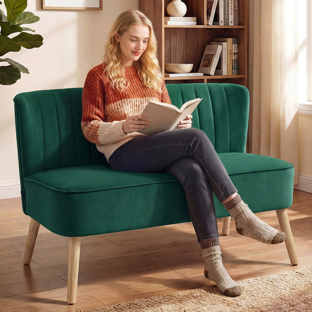 Portland 2 Seater Dark Green Padded Loveseat Sofa Image 1