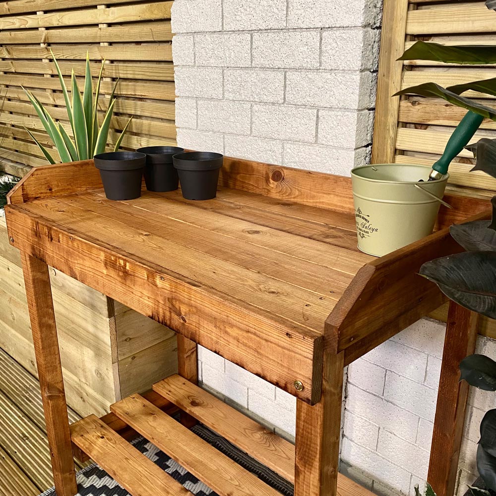 Samuel Alexander Single Shelf Outdoor Wooden Potting Table 90cm Image 2