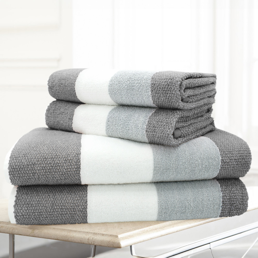 Velosso Weston Grey Strip Hand Towel Set of 2 Image 2