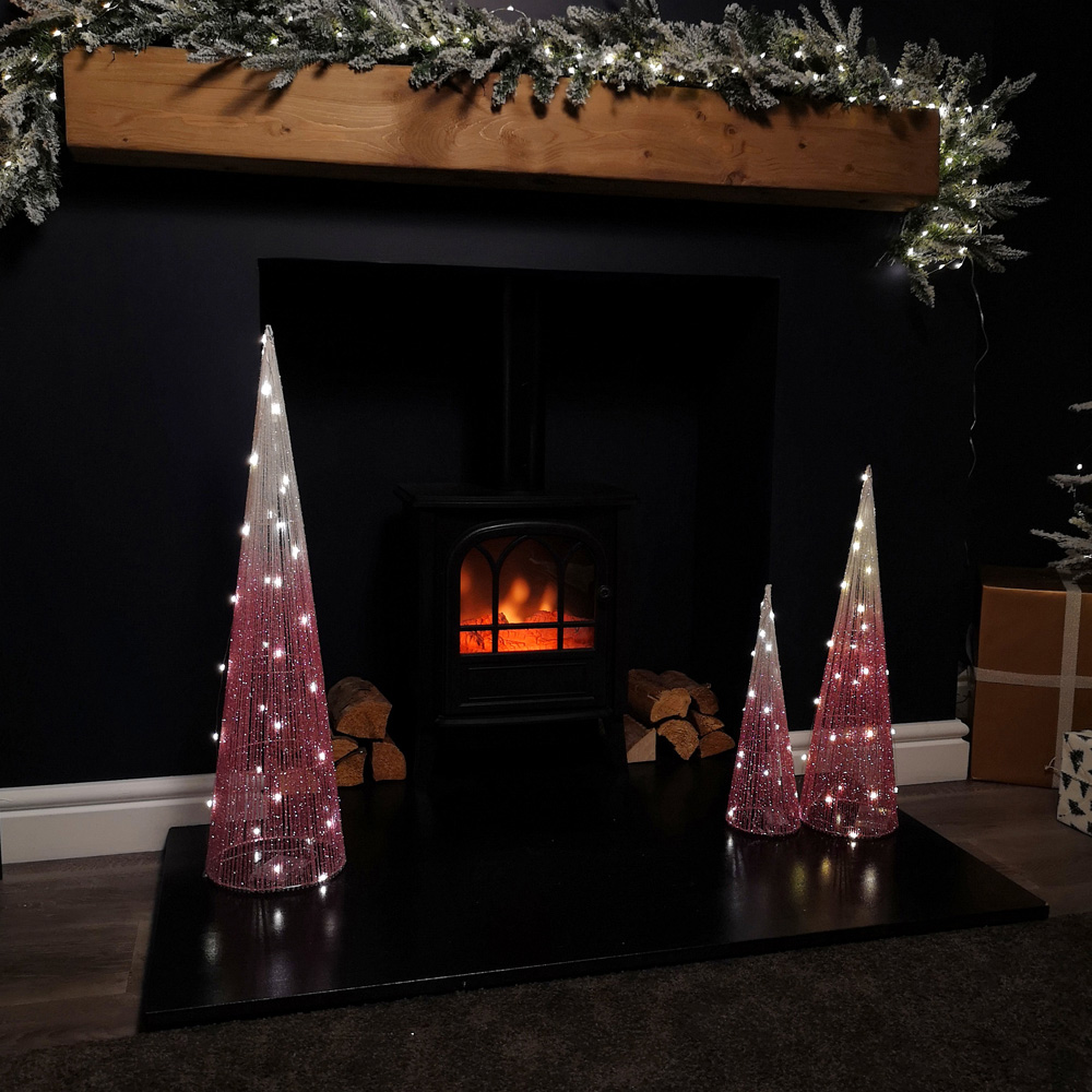 Samuel Alexander Pink Obelisk Tree Cone LED Christmas Decoration 3 Pack Image 6